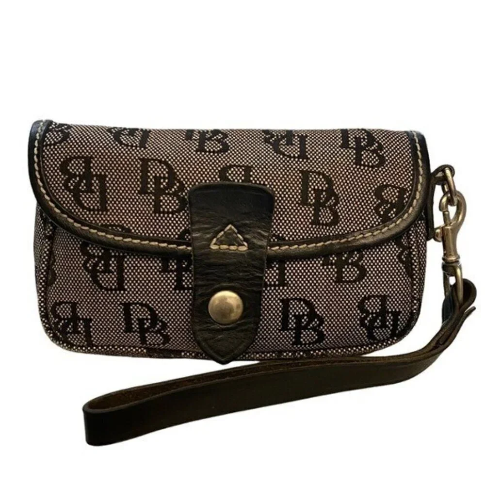 Dooney Bourke Logo Canvas Leather Trim Wristlet